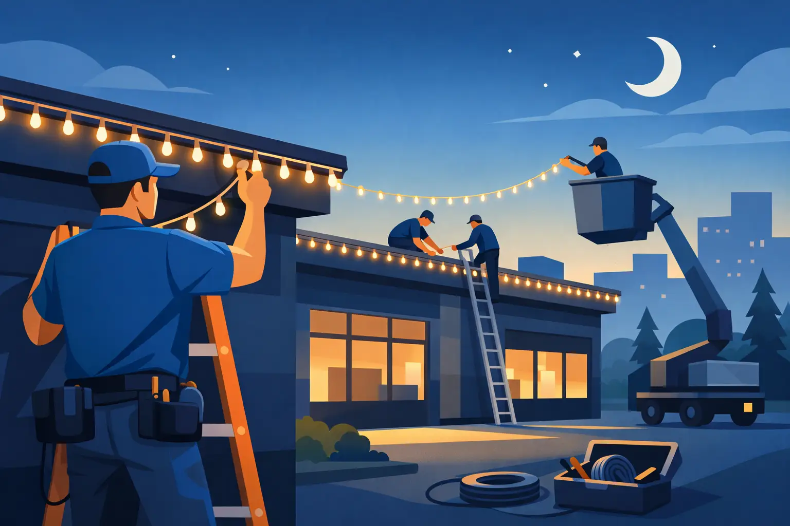 Commercial Roofline Lighting Installation That Lasts