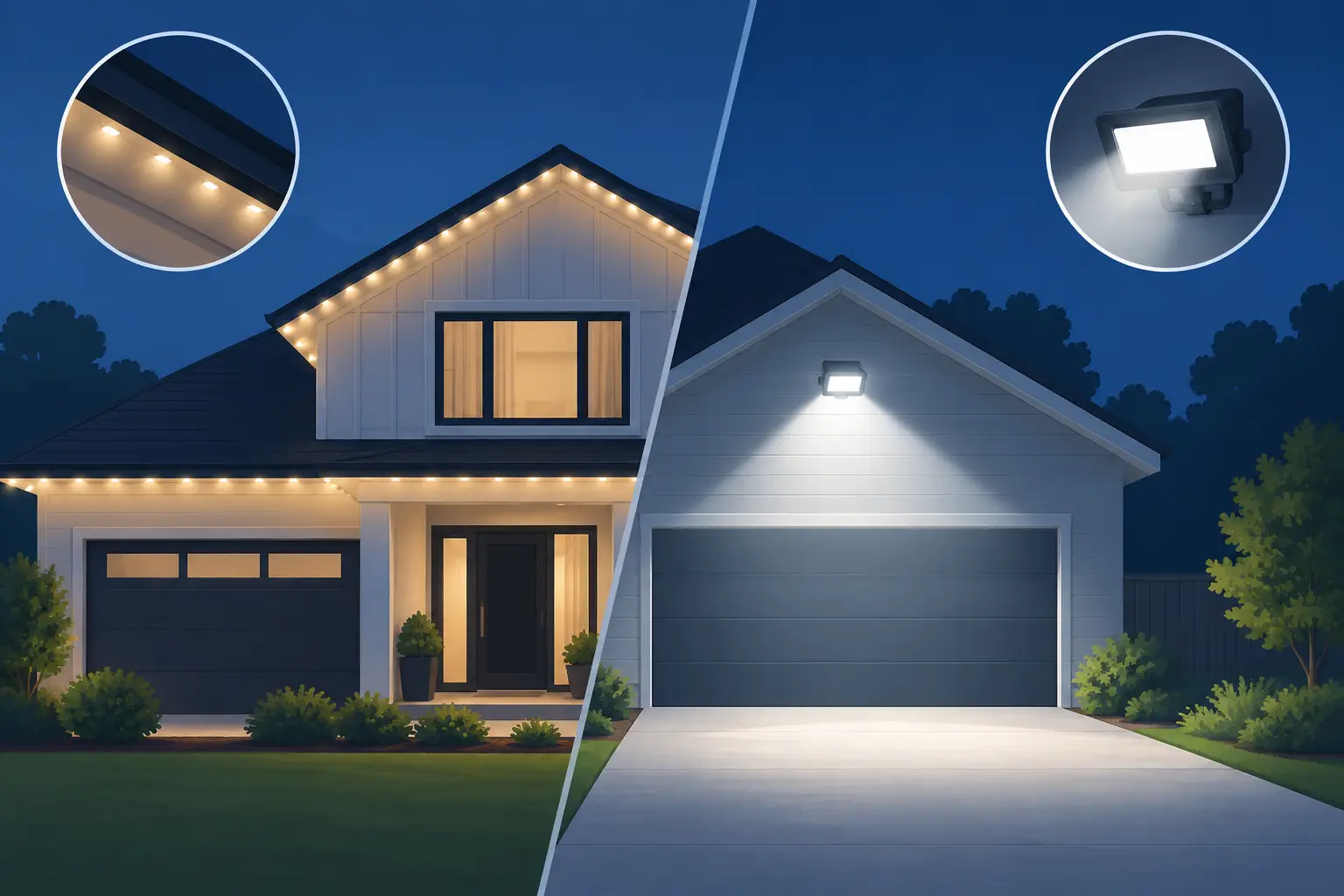 Roofline LEDs Versus Floodlights for Your Home